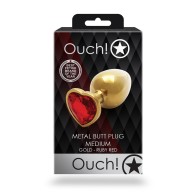 Plug Anal Heart Gem Medium Ouch! Oro/Ruby Rojo